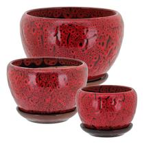 Kit 3 peças decorativo planta cerâmica vermelho 3 peças cachepô Kit 3 peças decorativo planta cerâmica vermelho 3 peças cachepô