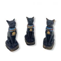 Kit 3 peças deusa Egípcia Bastet Preto em Resina 6,5 cm Kit 3 peças deusa Egípcia Bastet Preto em Resina 6,5 cm