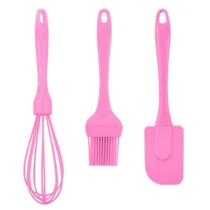 Kit 3 Peças Em Silicone Espátula Fuet e Pincel Para Cozinha