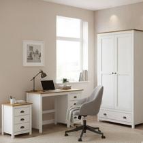 Kit 3 Peças Escrivaninha + Armário 2 Portas + Gaveteiro 3 Gavetas 100% Madeira Maciça - Topázio