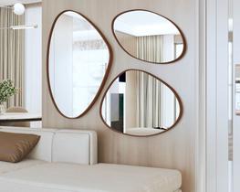 Kit 3 Peças Espelho Orgânicos Decorativos Com Moldura Alamanda Kit 3 Peças Espelho Orgânicos Decorativos Com Moldura Alamanda