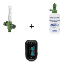 Kit 3 Peças - Fluxômetro Para Cilindro De Oxigênio + Frasco Umidificador + Oximetro Monitor De Oxigênio No Sangue