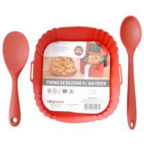 Kit 3 Peças Forro para Air Fryer Quadrada 21cm ,Colher de 22,5 cm e Colher de 27cm em Silicone Vermelho - UnyHome Kit 3 Peças Forro para Air Fryer Quadrada 21cm ,Colher de 22,5 cm e Colher de 27cm em Silicone Vermelho - UnyHome