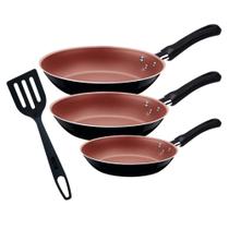 Kit 3 Peças Frigideiras Caribe Antiaderente Starflon Max Tramontina + Espátula de Nylon MTA