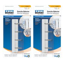 Kit 3 Peças Gancho Adesivo Tekbond Pvc Zafira Branco P com 4 Gancho Kit 3 Peças Gancho Adesivo Tekbond Pvc Zafira Branco P com 4 Gancho