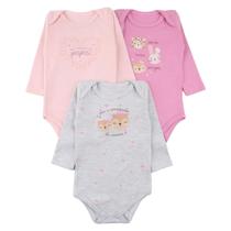 Kit 3 Peças Infantil Menina Body Macio Manga Longa Kiko Baby Estampa Bicho Fecho Entrepernas Kit 3 Peças Infantil Menina Body Macio Manga Longa Kiko Baby Estampa Bicho Fecho Entrepernas