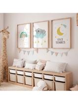 Kit 3 Peças Infantil Quadro Arco Íris Sonho Coala Lua Doce Sonhos Decoração