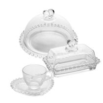 Kit 3 Peças: Jogo 4 Xícaras Café 85ml + Manteigueira 17x10cm + Queijeira 19,5x13cm Cristal Coração Kit 3 Peças: Jogo 4 Xícaras Café 85ml + Manteigueira 17x10cm + Queijeira 19,5x13cm Cristal Coração