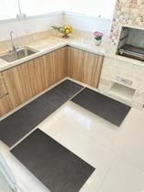 Kit 3 peças Jogo Cozinha Passadeira Emborrachada Não Derrapa Grafite