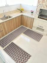 Kit 3 peças Jogo Cozinha Passadeira Emborrachada Não Derrapa Zigzag Cinza Marrom