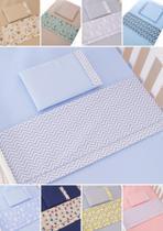 kit 3 peças jogo de lençol em ponto palito mini berço e moises toque super macio