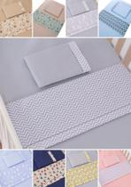 kit 3 peças jogo de lençol em ponto palito mini berço e moises toque super macio