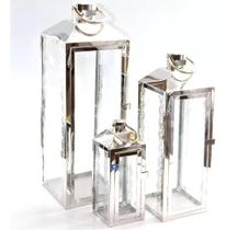Kit 3 Peças Lanterna Marroquina Prata Aço Inox 54X18 Kit 3 Peças Lanterna Marroquina Prata Aço Inox 54X18