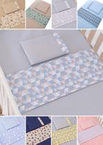 kit 3 peças lençol para chiqueirinho menina e menino 100cm x 70cm 100% algodão