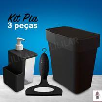 Kit 3 peças Lixeira 2,5L Porta Detergente 500ml e Rodo Pia Cozinha