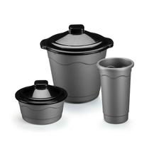 Kit 3 Peças Lixeira Pia 2,7L Porta Sabão 800ml Porta Detergente 500ml Plástico Cozinha Organização