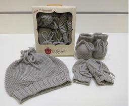 Kit 3 peças Luvinha + Touca+ Sapato Cinza