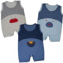 Kit 3 Peças Macacão Bebe Jardineira Banho De Sol Bordado Menina Kit 3 Peças Macacão Bebe Jardineira Banho De Sol Bordado Menina