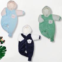 Kit 3 Peças Macacão Bebe Plush Pele Caneiro Pelúcia Menina