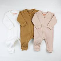 Kit 3 Peças Macacão Minimalista Cores Neutras 0 a 12 Meses