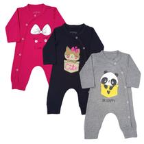 Kit 3 Peças Macacão Pijama Roupa Bebê Enxoval Maternidade