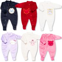 Kit 3 Peças Macacão Plush Bordado 3D Veludo Macio Vira Pé Menino E Menina Kit 3 Peças Macacão Plush Bordado 3D Veludo Macio Vira Pé Menino E Menina