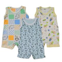 Kit 3 Peças Macaquinho Bebê Regata Estampado Enxoval Verão