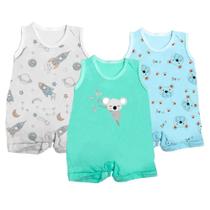 Kit 3 Peças Macaquinho Bebê Regata Estampado Enxoval Verão Kit 3 Peças Macaquinho Bebê Regata Estampado Enxoval Verão