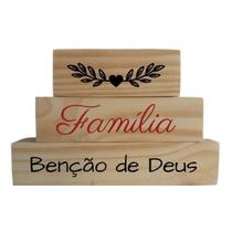 Kit 3 Peças Madeira Pinus Família Benção De Deus - Shoppingnet