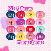 kit 3 peças Manga Longa Infantil Meninas 100% Algodão do 4 Ao 12 Anos kit 3 peças Manga Longa Infantil Meninas 100% Algodão do 4 Ao 12 Anos