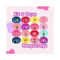 kit 3 peças Manga Longa Infantil Meninas 100% Algodão do 4 Ao 12 Anos kit 3 peças Manga Longa Infantil Meninas 100% Algodão do 4 Ao 12 Anos
