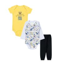 Kit 3 Peças Menino Bebê Body Manga Longa +curta +calça