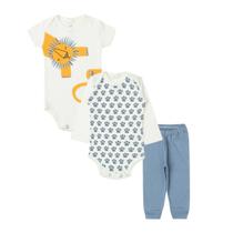 Kit 3 Peças Menino Bebê Body Manga Longa +curta +calça Kit 3 Peças Menino Bebê Body Manga Longa +curta +calça