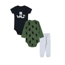 Kit 3 Peças Menino Bebê Body Manga Longa +curta +calça
