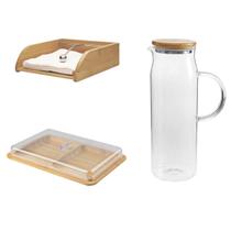 Kit 3 peças Mesa Posta com Jarra de Vidro Linha Bambu Ou Kit 3 peças Mesa Posta com Jarra de Vidro Linha Bambu Ou