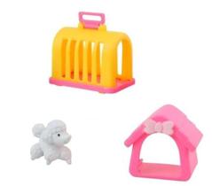 Kit 3 Peças Mini Pet Shop Cachorro Com Casinha e Caixa Transporte Kit 3 Peças Mini Pet Shop Cachorro Com Casinha e Caixa Transporte
