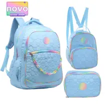 Kit 3 Peças Mochila De Costas Estampa Coração Com Estojo E Lancheira Tipo Mochila Feminina Escolar