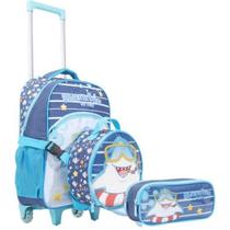 Kit 3 peças Mochila de Rodinha Infantil Escolar + Lancheira e Estojo Baby Shark Fun Yepp