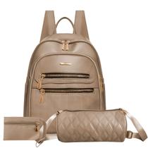 Kit 3 Peças Mochila Feminina Luxo Completo Bolsa Transversal Carteira Mão Resistente Trabalho Dia Dia Semi Impermeavel