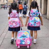 Kit 3 Pecas Mochila Lilo Stitch Angel Escolar De Rodinhas Infantil 3d Stitch Menino E Meninas
