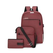 Kit 3 Peças Mochila Masculina Usb Feminina e Bolsa Estojo Casual Dia a Dia Trabalho Moda Viagem Bolsinha Alta Qualidade