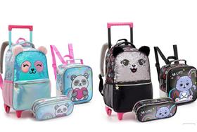 Kit 3 Peças Mochila Rodinha Paete Pelúcia Panda Coala Gato Lantejoulas Com Estojo Lancheira Feminina Kit 3 Peças Mochila Rodinha Paete Pelúcia Panda Coala Gato Lantejoulas Com Estojo Lancheira Feminina