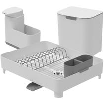 Kit 3 Peças Organizador Bancada Lixeira 5L Escorredor Pratos Talheres Louça Pia Cozinha Dispenser Detergente