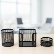Kit 3 peças organizador de objetos caneta lápis aramado preto