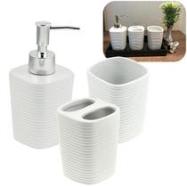 Kit 3 Peças para Banheiro Cerâmica Porta Escova Algodão Sabonete Líquido Wolff