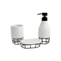 Kit 3 Peças para Banheiro Lather em Cerâmica c/Suporte Metal