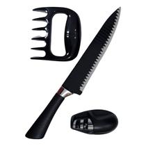 Kit 3 Peças para Churrasco Faca Garra Amolador Preto