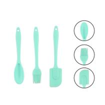 Kit 3 Peças para Cozinha Utensílios Confeiteiro Espátula Pincel Colher em Silicone