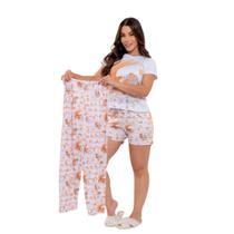 Kit 3 Peças Pijama Feminino Baby Doll Calça Longa Conjunto Confortável para Dormir Kit 3 Peças Pijama Feminino Baby Doll Calça Longa Conjunto Confortável para Dormir