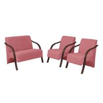Kit 3 Peças Poltrona Decorativa Sevilha Sala Suede Rosa Kit 3 Peças Poltrona Decorativa Sevilha Sala Suede Rosa